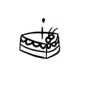 Tasty peace of cake with cherry and candle. Sweet happy birthday gift, Simple vector illustration in cartoon doodle style. Concept Royalty Free Stock Photo