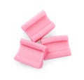 Tasty pink chewing gums on white background, top view Royalty Free Stock Photo
