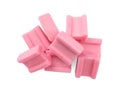 Tasty pink chewing gums on white background, top view Royalty Free Stock Photo