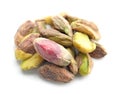 Tasty pistachio nuts on white background