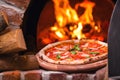 Tasty pizza out of oven in restaurant kitchen Royalty Free Stock Photo