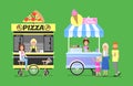 Tasty Pizza and Sweet Ice Cream on Street Carts