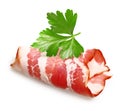 Tasty pork dry-cured bacon and parsley isolated