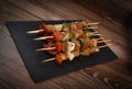Tasty pork skewers, bbq meat on plate Royalty Free Stock Photo