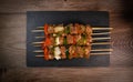 Tasty pork skewers, bbq meat on plate Royalty Free Stock Photo