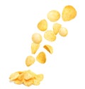 Tasty potato chips falling