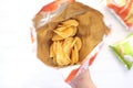 tasty potato chips in a packet top down Royalty Free Stock Photo