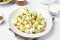 Tasty potato salad with eggs and green onion Royalty Free Stock Photo