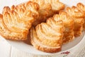 Tasty puff pastry in a palm leaf shape called Palmier closeup on the plate. Horizontal Royalty Free Stock Photo