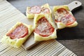 Tasty puff pastry pizzas with tomatoes and origan Royalty Free Stock Photo