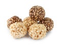 Tasty puffed rice balls isolated on white Royalty Free Stock Photo