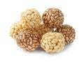 Tasty puffed rice balls isolated on white Royalty Free Stock Photo
