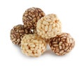 Tasty puffed rice balls isolated on white Royalty Free Stock Photo