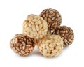 Tasty puffed rice balls isolated on white Royalty Free Stock Photo