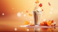 Tasty pumpkin spices milkshake topped with cream. Autumn drink concept