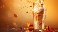 Tasty pumpkin spices milkshake topped with cream. Autumn drink concept