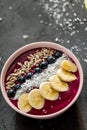 Tasty purple yoghurt with healthy ingredients