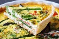 Tasty quiche with salmon asparagus cheese filling