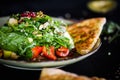 Tasty quinoa salad with fresh vegetables & focaccia bread Royalty Free Stock Photo