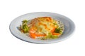 Tasty salmon lasagna with vegetables as a side Royalty Free Stock Photo