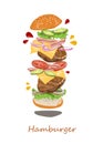 Tasty sandwich or burger vector illustration. Hamburger on white background