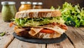 Tasty sandwich with ham and bacon Royalty Free Stock Photo