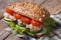 Tasty sandwich with tuna and vegetables closeup on table Royalty Free Stock Photo