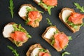 Tasty sandwiches with fresh sliced salmon fillet