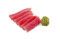 Tasty sashimi (slices of fresh raw tuna) and vasabi isolated on white