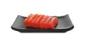 Tasty sashimi (slices of raw salmon) served with parsley isolated on white