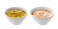 Tasty sauces in bowls on white background Royalty Free Stock Photo