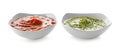 Tasty sauces in bowls on white background Royalty Free Stock Photo