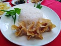 Tasty savory fried siomai with rice