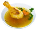 Tasty scottish traditional soup cock-a-leekie with chicken, bacon and leek Royalty Free Stock Photo