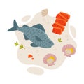 Tasty Seafood and Fresh Sea Product Vector Composition