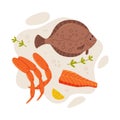 Tasty Seafood and Fresh Sea Product Vector Composition