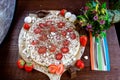 tasty sensation pizza with chocolate and strawberry and marguerita Royalty Free Stock Photo