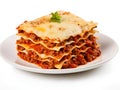 Tasty serving of traditional Italian lasagne with spicy tomato based ground beef