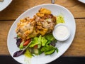 Tasty serving of traditional Italian lasagne with spicy tomato based ground beef and melted mozzarella cheese between layers of Royalty Free Stock Photo