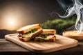 Tasty sliced ??bread sandwich with melted cheese and smoke coming out lightly toasted food photography Royalty Free Stock Photo