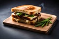 Tasty sliced ??bread sandwich with melted cheese and smoke coming out lightly toasted food photography Royalty Free Stock Photo