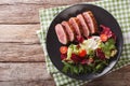 Tasty sliced roast duck breast with fresh vegetable salad close-up. Horizontal top view Royalty Free Stock Photo