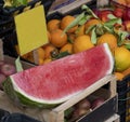 Tasty sliced watermelon on table outdoors Royalty Free Stock Photo