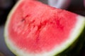 Tasty sliced watermelon on table outdoors. Red juicy sliced watermelon Royalty Free Stock Photo