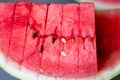 Tasty sliced watermelon on table outdoors. Red juicy sliced watermelon Royalty Free Stock Photo