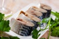 Tasty slices of lightly salted mackerel with greens