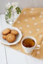 A tasty snack: a cup of tea and a plate of cookies Royalty Free Stock Photo