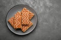 Tasty sponge cakes on grey table, top view. Space for text Royalty Free Stock Photo