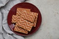 Tasty sponge cakes on light grey table, top view. Space for text Royalty Free Stock Photo