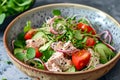 Tasty spring and summer green salad with tunas. AI generative Royalty Free Stock Photo